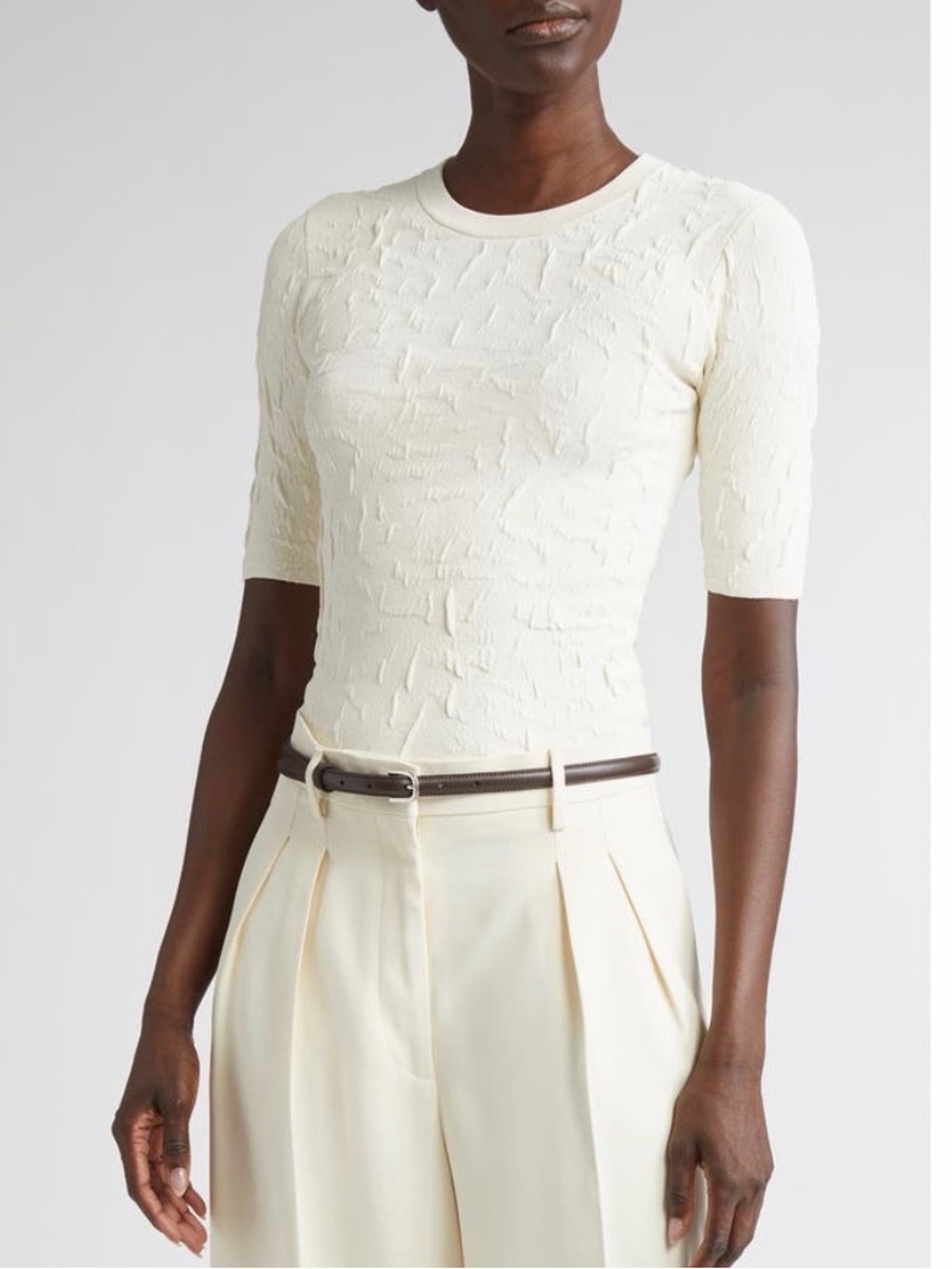 Altuzarra Greene Cream Textured Short-Sleeve Knit Top